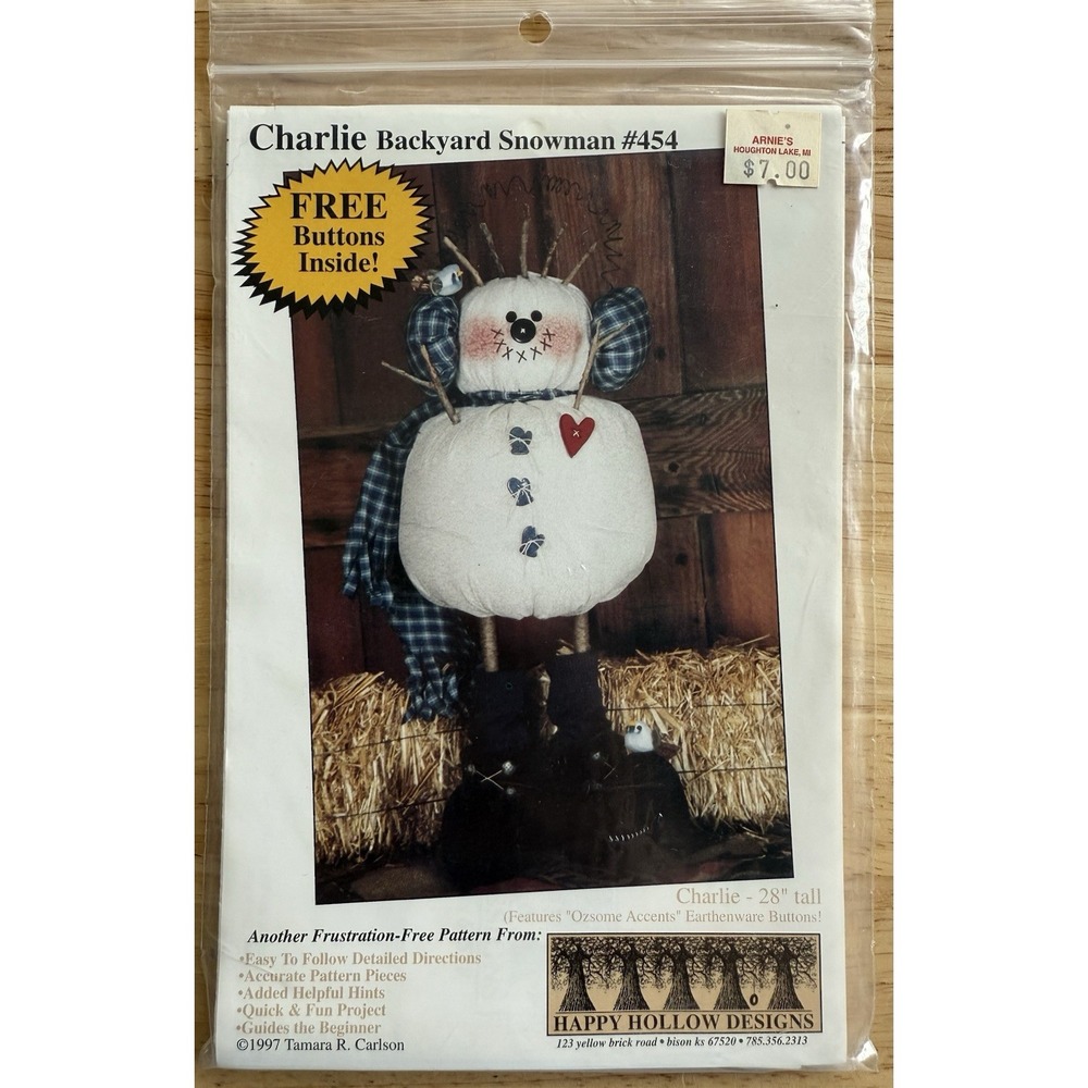28" Charlie Backyard Snowman Craft Pattern by‎ Happy Hollow Designs Uncut
